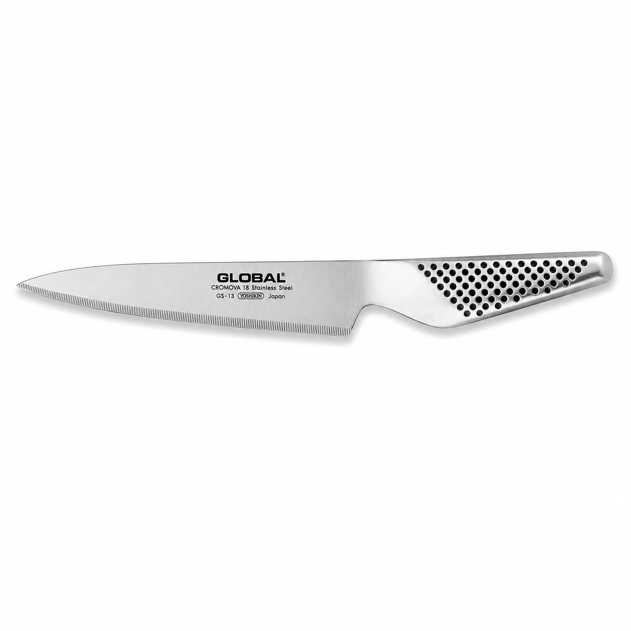 Global GS-13 18 cm stainless steel chef's knife with a perforated ergonomic grip area on the handle