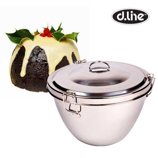 100% Genuine D.LINE Christmas Stainless Steel 2 Litre Pudding Steamer! 