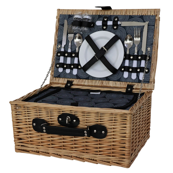 Avanti 2 Person Picnic Basket Dot Circles - WA Hospitality Supply