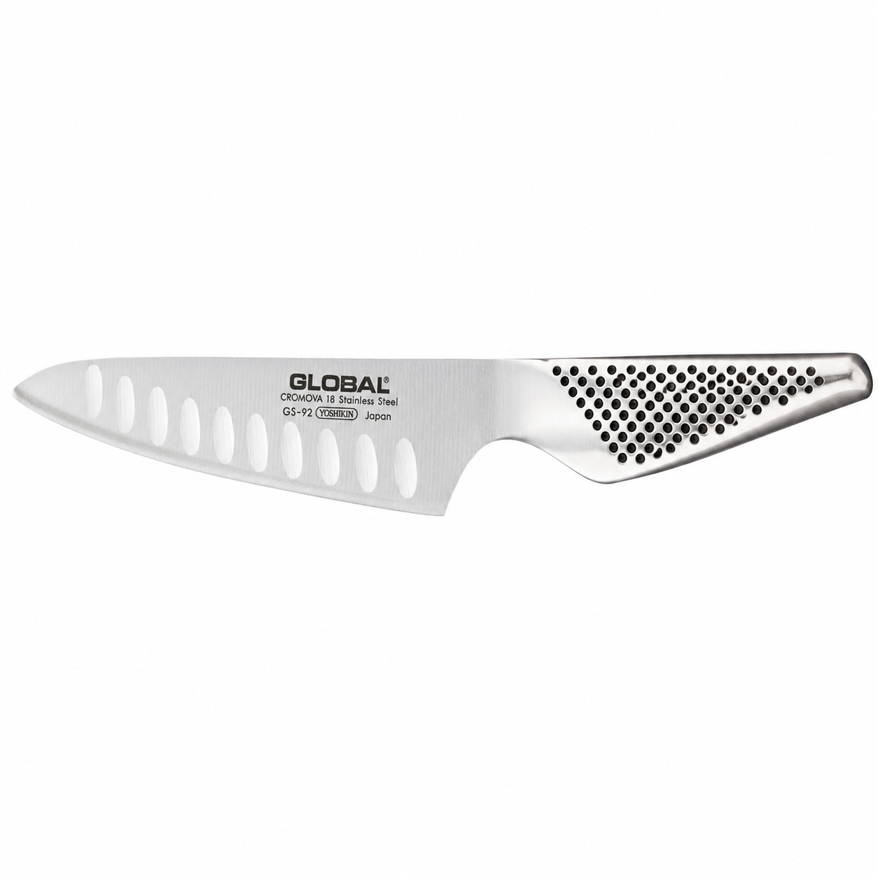 Global GS-92 stainless steel chef's knife with an ergonomic perforated handle.