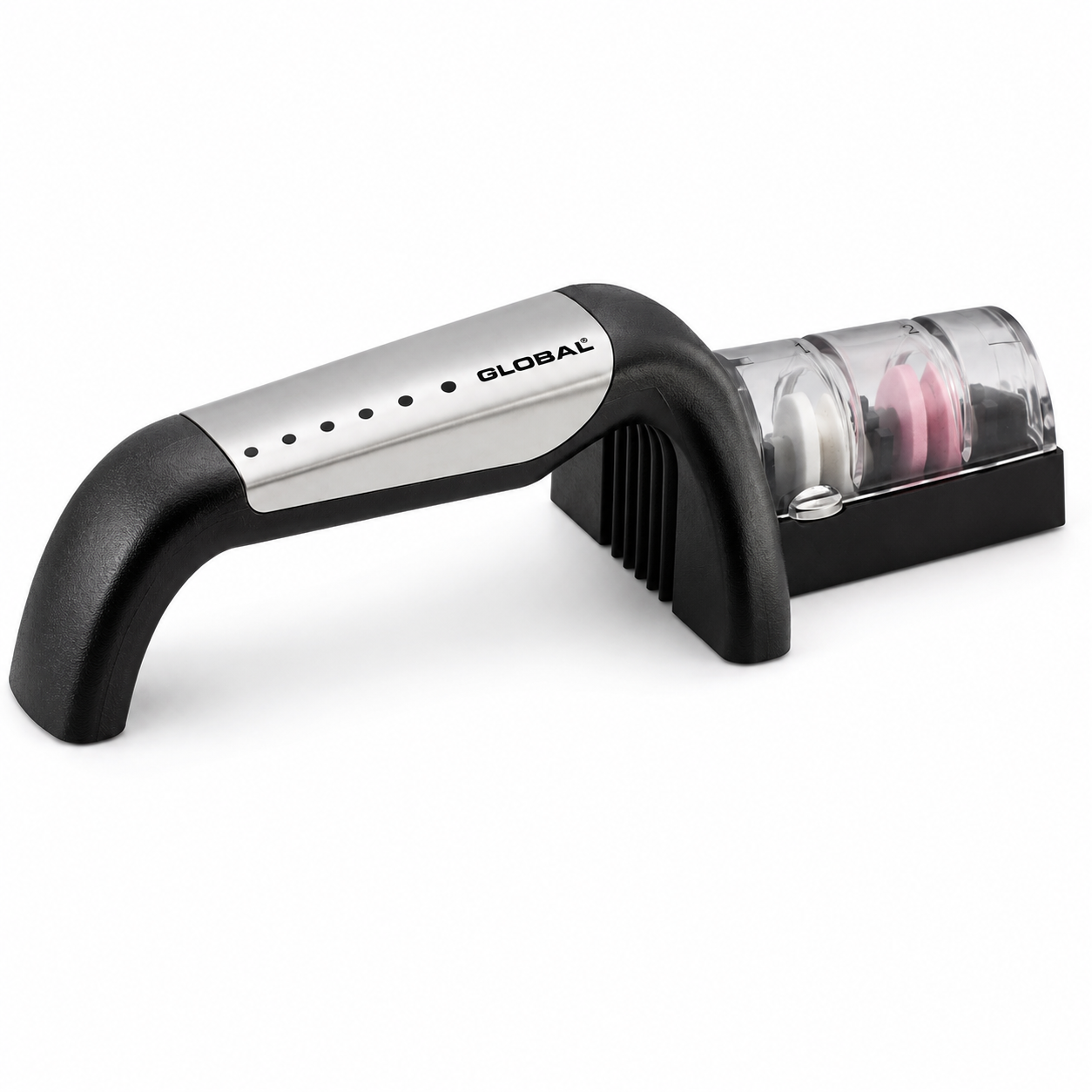 Portable handheld vacuum with a transparent dust canister and black base, designed for quick cleaning.