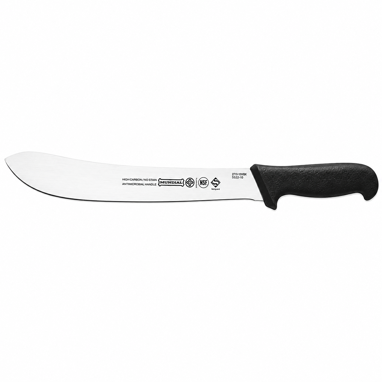 Long curved blade knife with a black textured ergonomic handle, shown in profile against a white background.