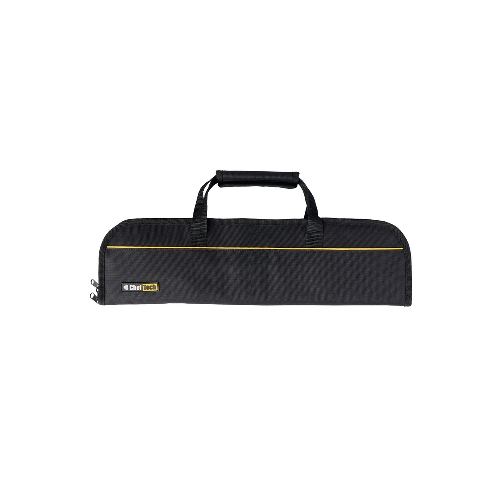 Black rectangular carrying case with a yellow-accent zipper and two handles on top (soft bag)